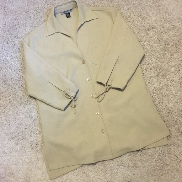Vintage Optionelle Beige Button Down Tie Sleeve Top Canadian Made - Picture 11 of 16